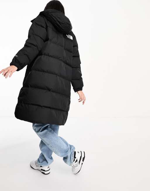 The North Face Nuptse long down puffer coat in black