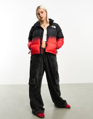 North face puffer on sale jacket red and black