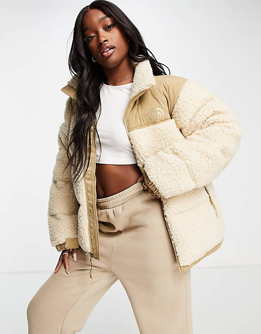 The North Face Nuptse Sherpa jacket in beige | ASOS