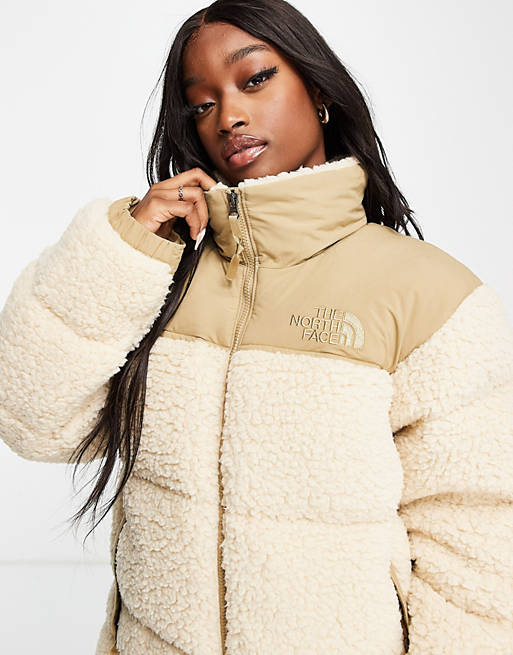 The North Face Nuptse Sherpa jacket in beige | ASOS