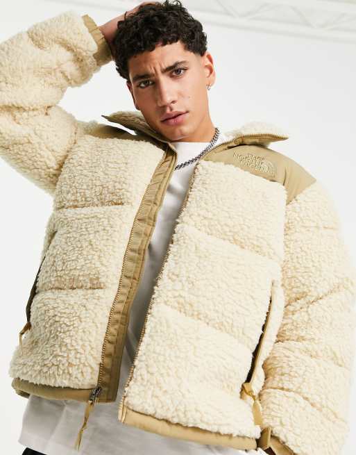 The North Face Nuptse Sherpa jacket in cream | ASOS