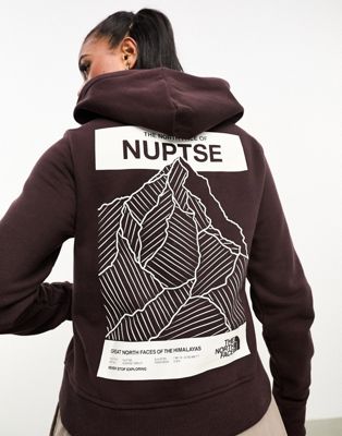 The North Face Nuptse cropped back print fleece hoodie in brown - ASOS Price Checker