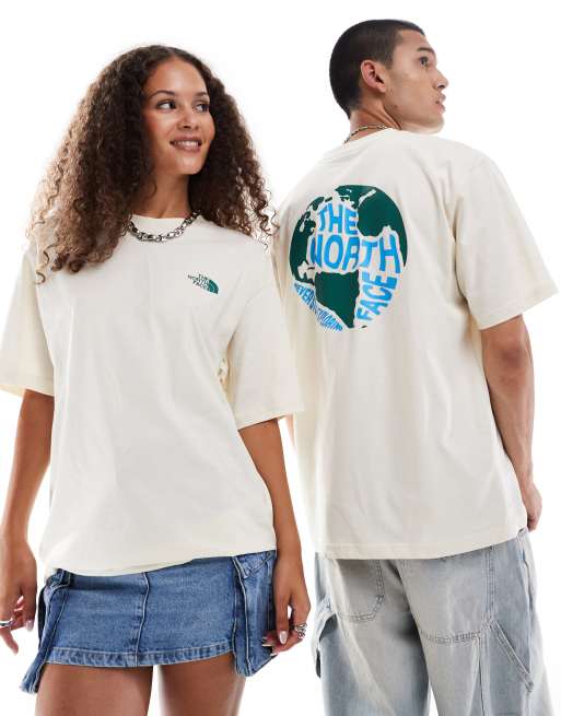 The North Face - Offwhite og oversized T-shirt med globusprint på ryggen, 2 af 4