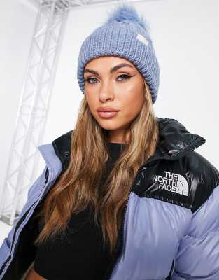 The North Face Oh Mega faux fur pom beanie in blue