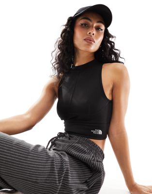 The North Face Piping Ribbed Cropped Tank Top In Black