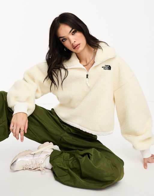 The North Face - Platte High - Pile pesante color crema con zip corta