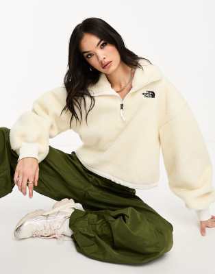 The North Face - Platte High Pile - Schweres Fleece-Sweatshirt in Creme mit kurzem Reißverschluss-Weiß