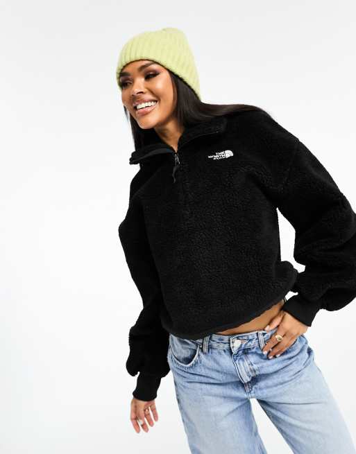 The North Face – Platte High Pile – Svart grov fleece med kort dragkedja
