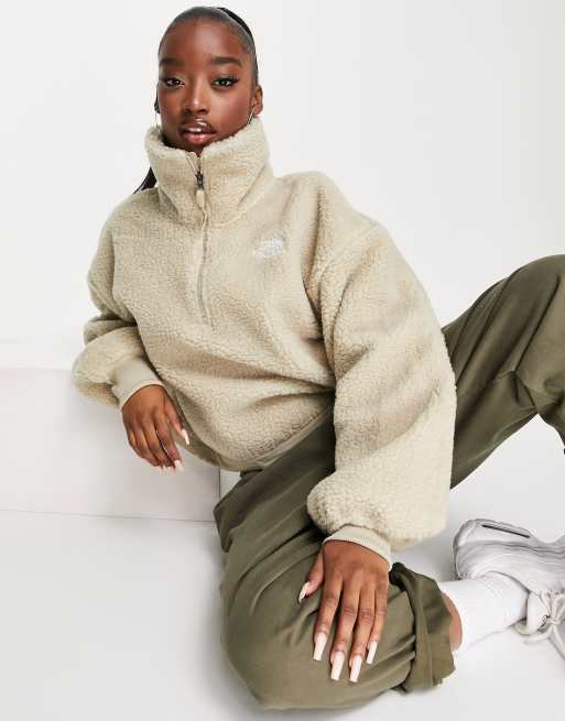 The North Face Platte Sherpa 1 4 zip cropped fleece in beige