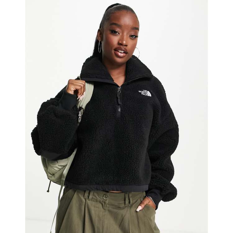 The North Face Platte Sherpa 1/4 zip cropped fleece in black