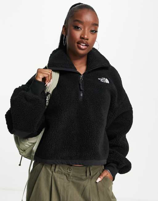 The North Face Platte Sherpa 1/4 zip cropped fleece in black | ASOS