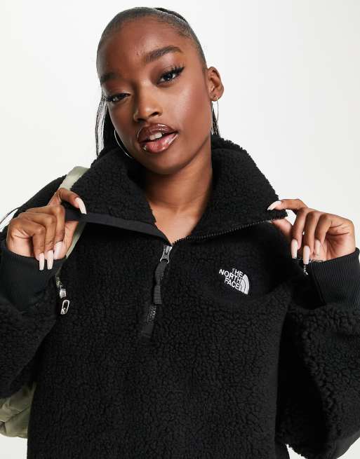 The North Face Platte Sherpa 1 4 zip cropped fleece in black ASOS