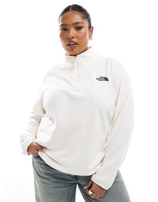 The North Face Plus - 100 Glacier - Fleece-Oberteil in Dünenweiß mit kurzem Reißverschluss in Plus-Size