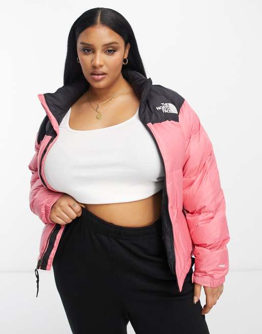 The North Face Plus 1996 Retro Nuptse down puffer jacket in pink and black