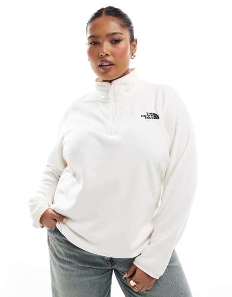 The North Face Plus size 100 glacier 1/4 zip fleece in white dune - view 1