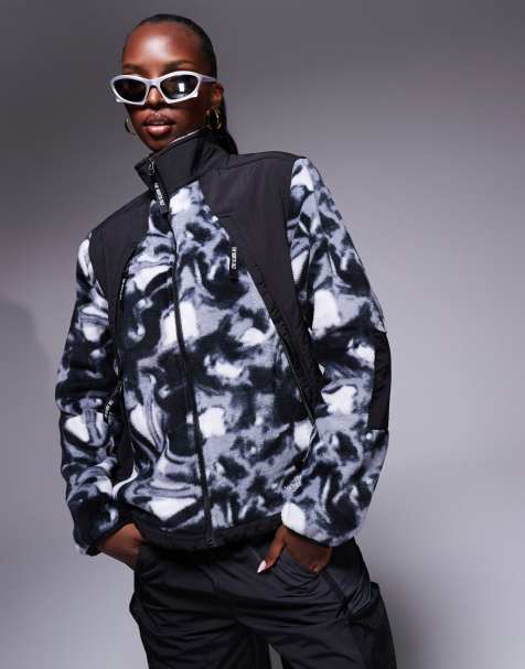 The North Face Polar Sun heavyweight fleece jacket in liquid grey print - view 1