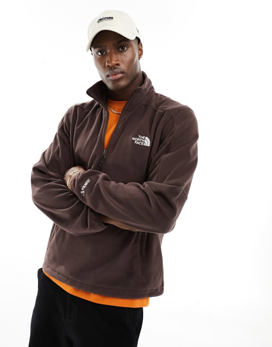 The North Face Mens Coal Brown Logo-embroidered Funnel-neck Fleece Sweatshirt