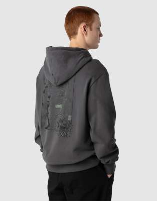 Powder Days - Locker geschnittener Unisex-Kapuzenpullover in Asphaltgrau mit Grafik Grau S
