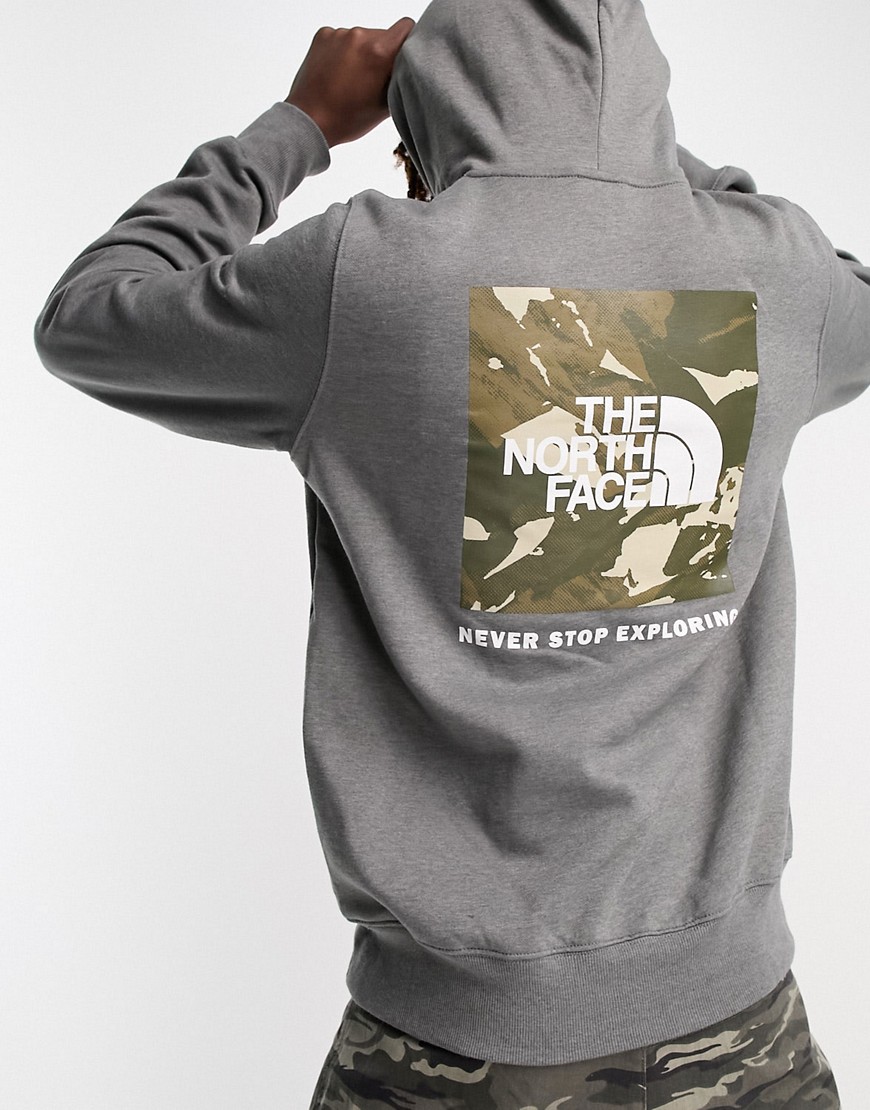 The North Face Printed Box NSE back print hoodie in gray