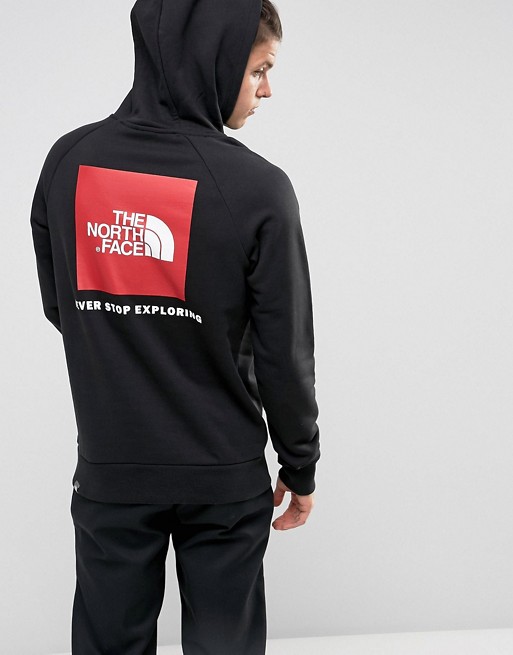 The North Face Raglan Hoodie Back Red Box Logo in Black