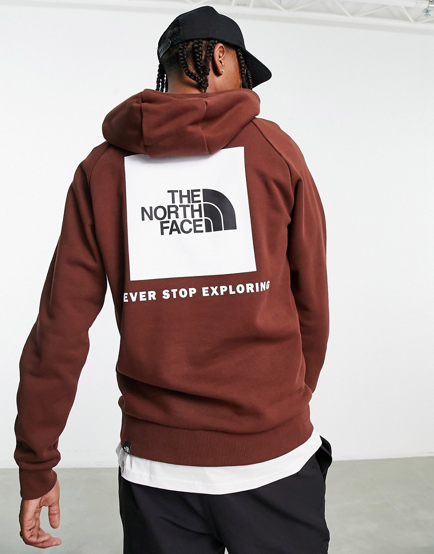 The North Face Raglan Redbox back print hoodie in brown