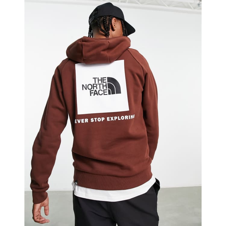 The North Face Raglan Redbox back print hoodie in brown ASOS