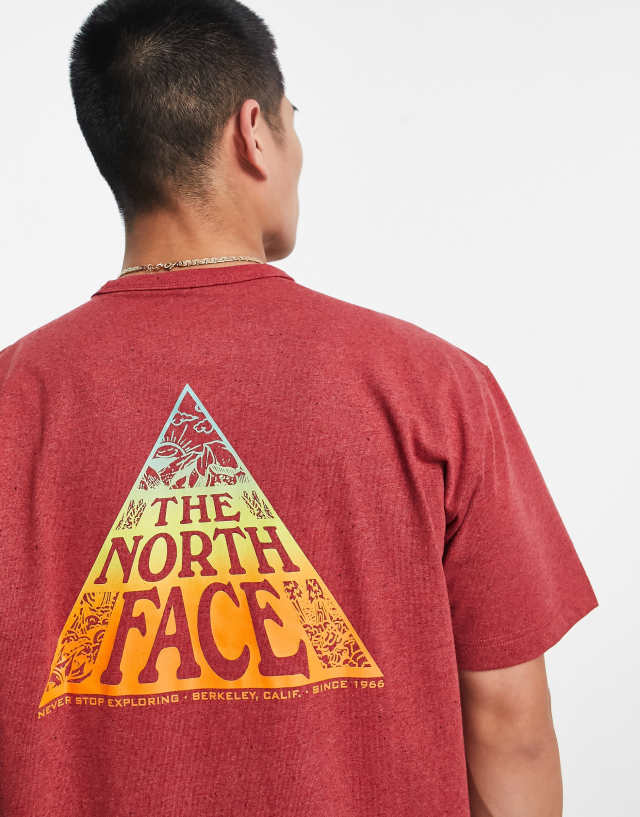 The North Face Re-grind back print t-shirt in burgundy