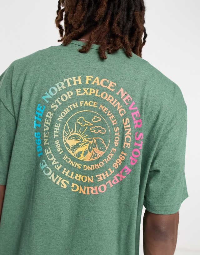 The North Face Re-grind back print t-shirt in olive green