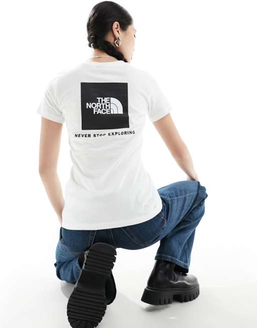 The North Face – Red Box – Biały T-shirt z nadrukiem na plecach