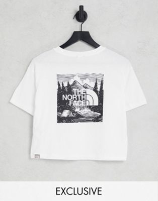 The North Face Red Box Celebration cropped t-shirt in white Exclusive at ASOS