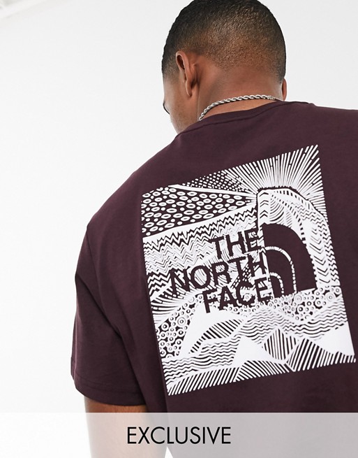The North Face Red Box Celebration t-shirt in burgundy Exclusive at ASOS