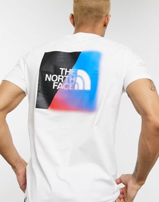 white and red north face t shirt