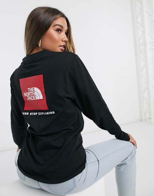 The North Face Red Box Long Sleeve T Shirt In Black Saluscampusdemadrid