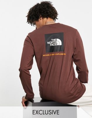 The North Face Red Box long sleeve t-shirt in brown Exclusive at ASOS