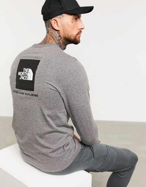 The North Face Red Box Long Sleeve T Shirt In Gray Saluscampusdemadrid
