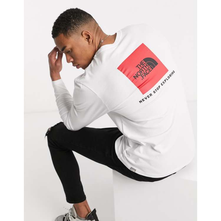 North face men's long sleeve red store box tee