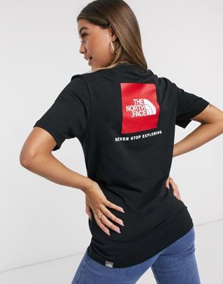 black and red north face t shirt
