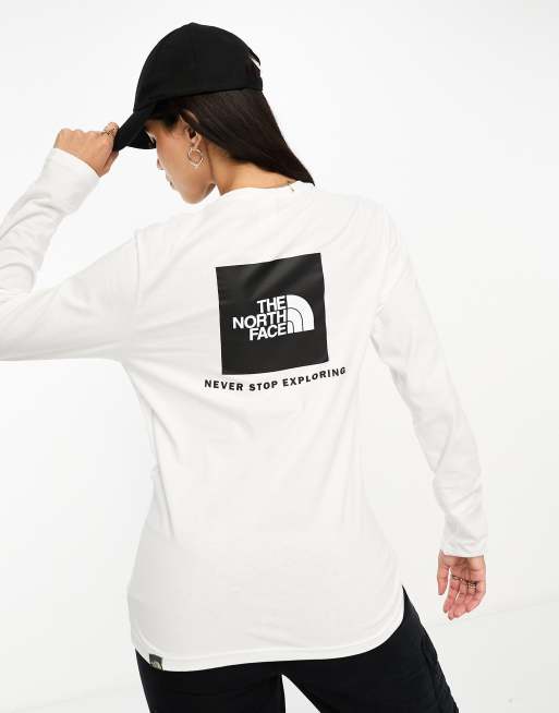 The North Face Redbox back print boyfriend fit long sleeve t-shirt in black