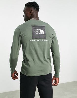 The North Face Redbox back print long sleeve t-shirt in khaki