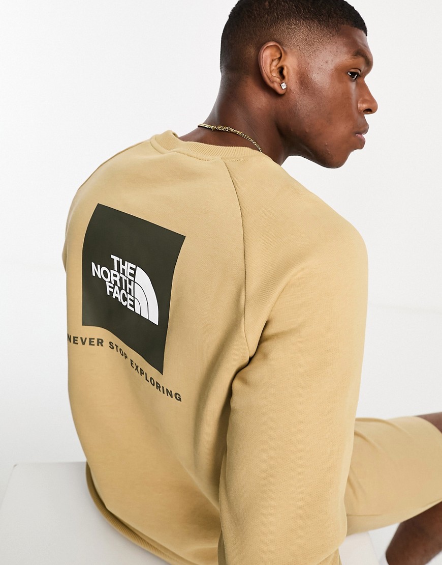 The North Face Redbox back print raglan sleeve fleece sweatshirt in beige-Neutral