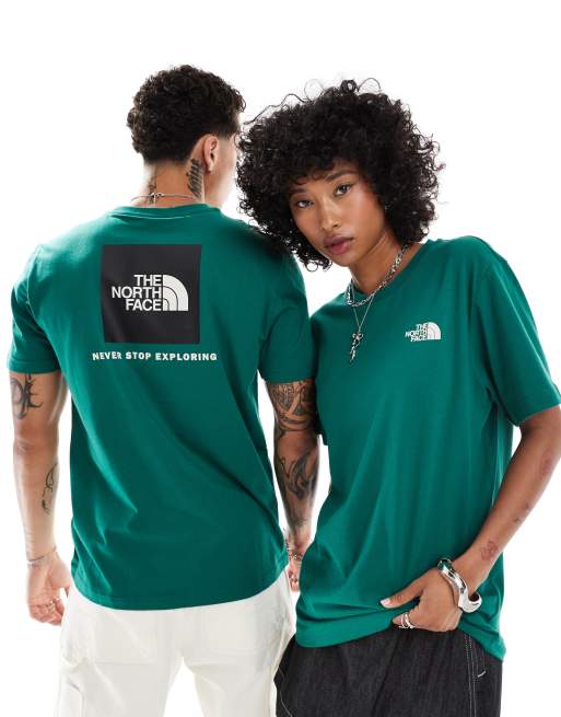 The North Face Redbox back print t shirt in dark green