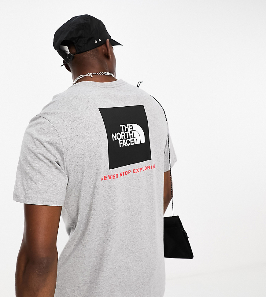 the north face redbox back print t-shirt in grey exclusive at asos