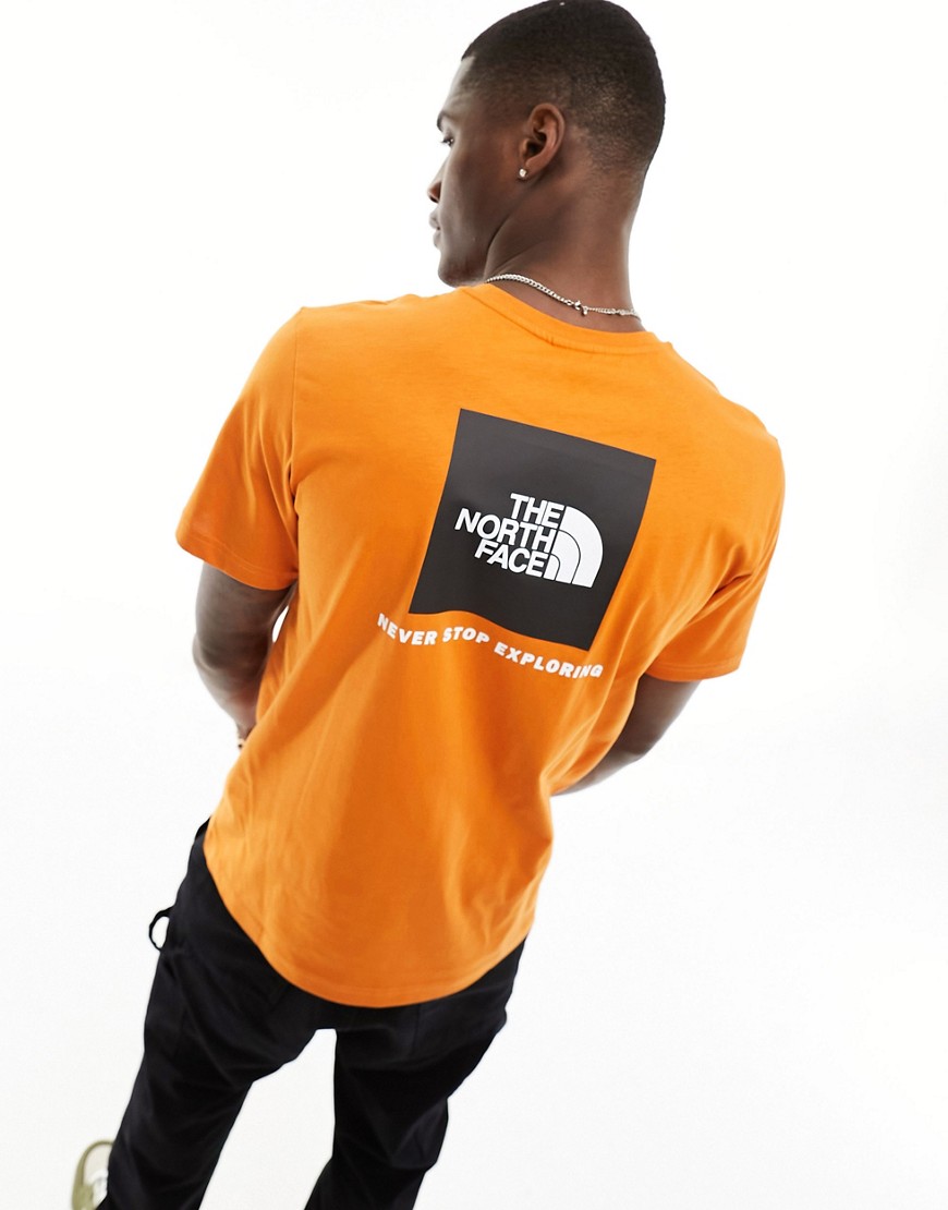The North Face Redbox backprint t-shirt in rust-Orange