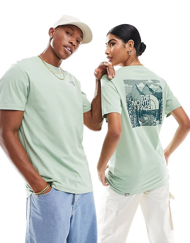 The North Face - redbox celebration 2 back print t-shirt in sage green exclusive at asos