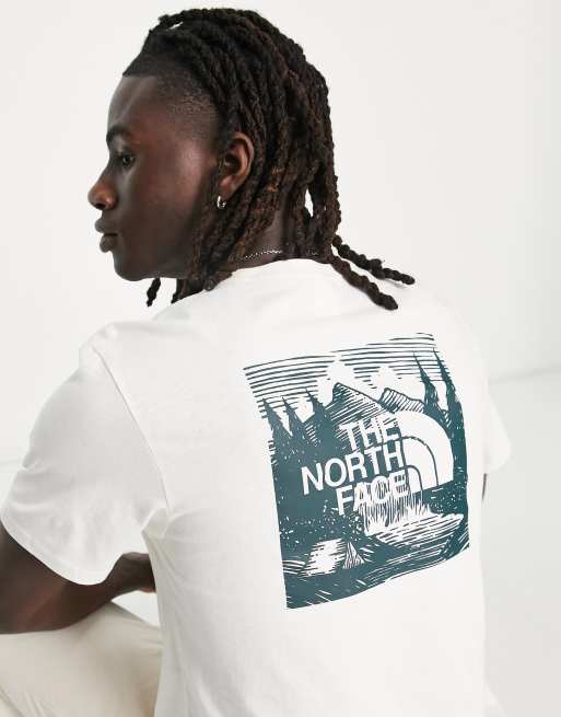 The North Face Redbox Celebration back print t shirt in cream Exclsuive at ASOS ASOS