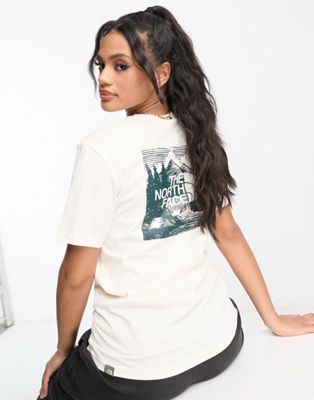 The North Face Redbox Celebration back print t-shirt in cream Exclsuive at ASOS