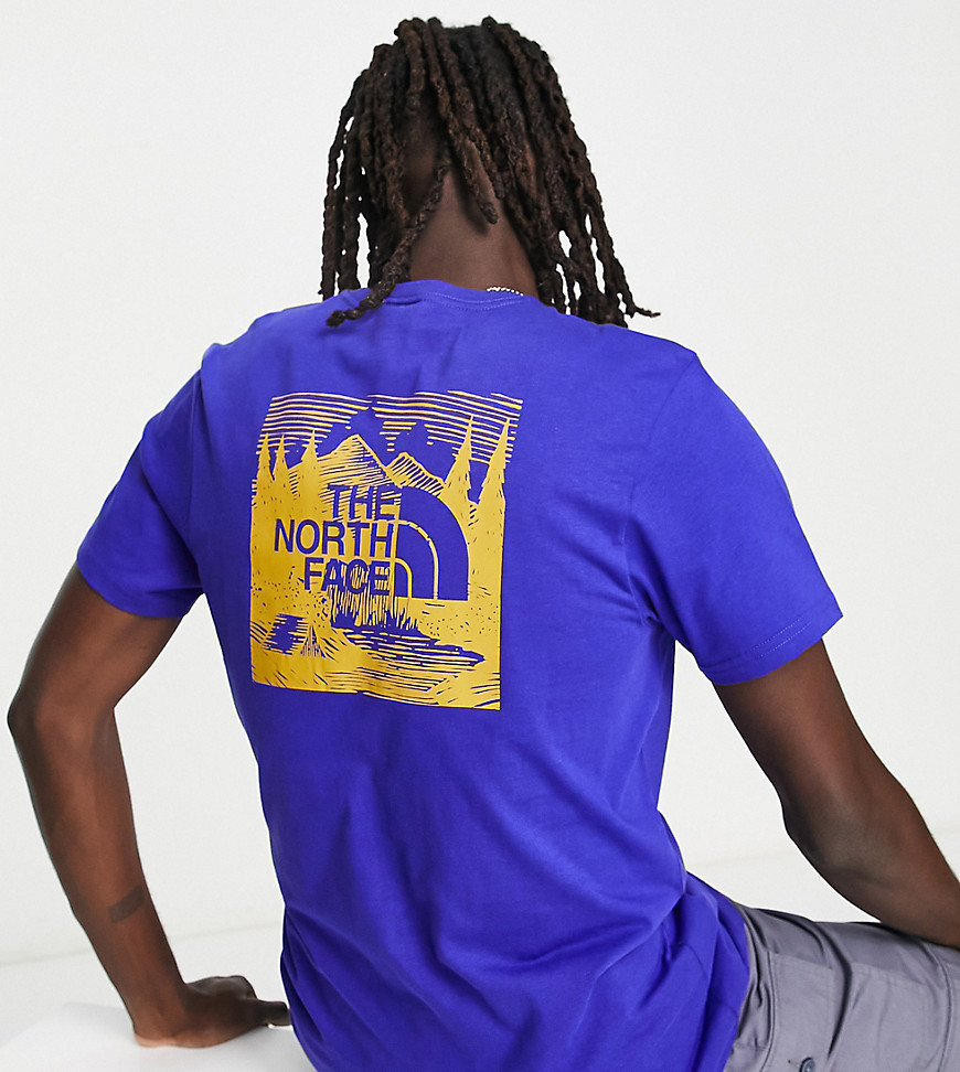 the north face redbox celebration back print t-shirt in dark blue exclsuive at asos