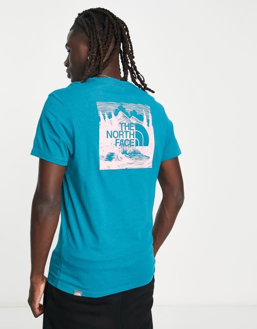 The North Face Redbox Celebration back print t-shirt in teal Exclsuive at ASOS