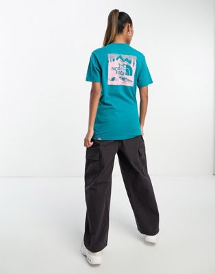 The North Face Redbox Celebration back print t-shirt in teal Exclsuive at ASOS