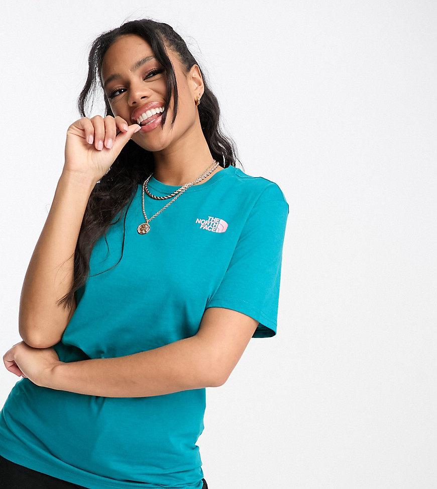 The North Face Redbox Celebration back print t-shirt in teal Exclsuive at ASOS-Green